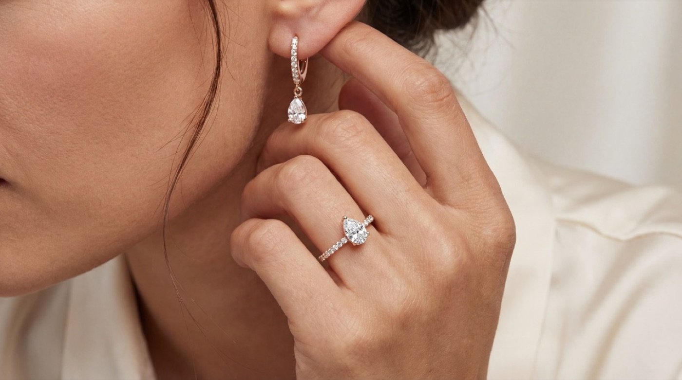 Noor Brilliant Jewelry – Lifestyle Ring und Ohrringe – KI-Visual